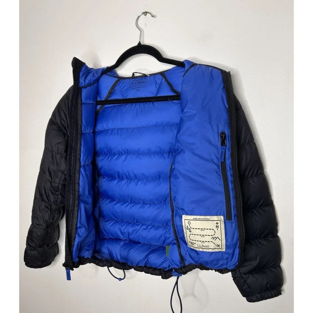 L.L. Bean 650 Fill Down Hooded Jacket Youth Black Stowaway Downtek Size Small 8